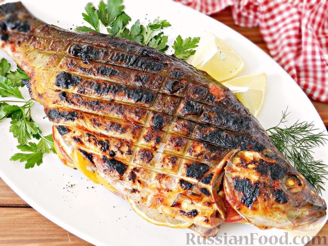 Create meme: grilled fish, carp on the grill, baked fish