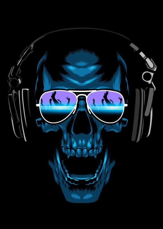 Create meme: caveira, skull, skull with headphones