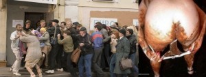 Create meme: photo of a fight in the queue, people, pictures turn for happiness