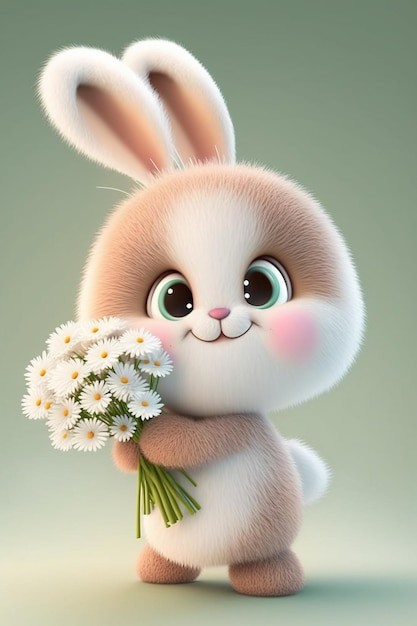 Create meme: bunny with a daisy, bunny with a bouquet, cute bunnies