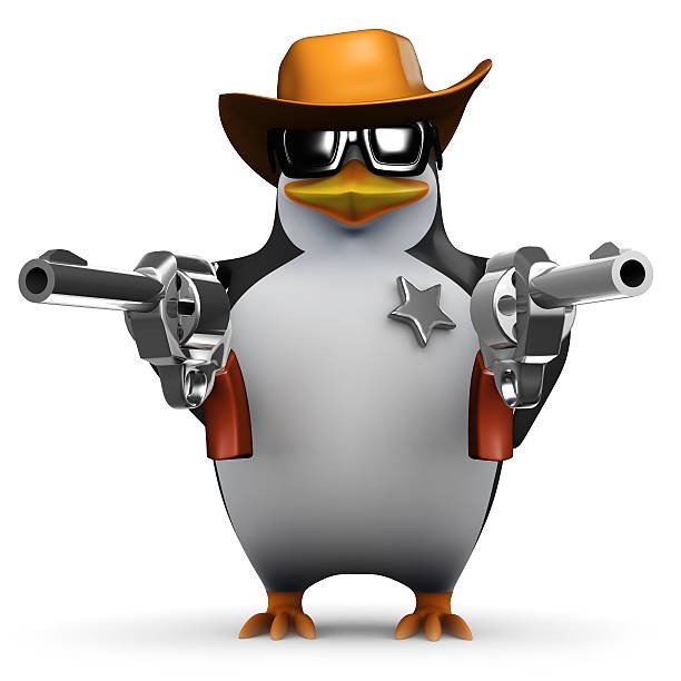 Create meme: penguin , penguin with a gun, penguin Sheriff