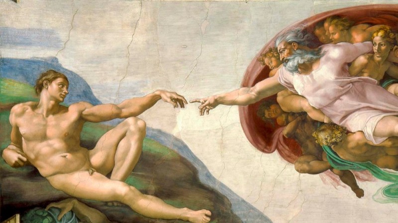 Create meme: Sistine chapel the creation of Adam, Michelangelo Sistine chapel creation of Adam, Michelangelo the creation of Adam