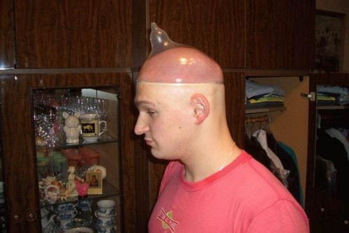 Create meme: the condom on the head, a condom on the head, a condom on a bald head