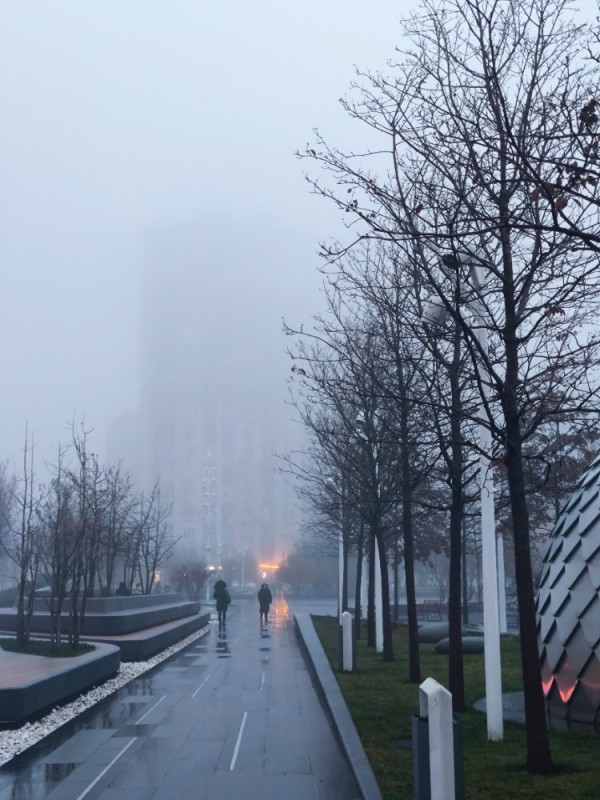 Create meme: Moscow in the fog, coastal fog, the city is in a fog