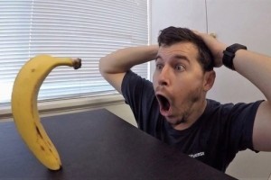 Create meme: funny banana, a person is surprised by a banana, banana man