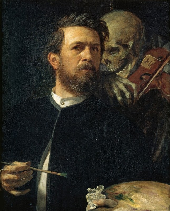 Create meme: Arnoshtd Beklin self-portrait with death, Self-portrait with death by Arnold Becklin, Arnold Becklin self-portrait with death