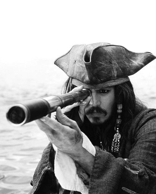 Create meme: johnny Depp Jack Sparrow, captain Jack Sparrow with a telescope, Jack Sparrow looking through a telescope