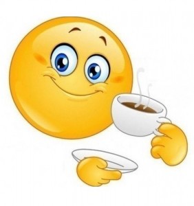 Create meme: smiley with a Cup of coffee, the smiley face is drinking tea, smiley face with a cup of coffee