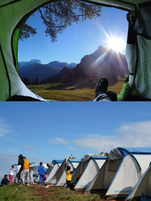 Create meme: the view from the tent, view of the mountains from the tent, beautiful view from the tent