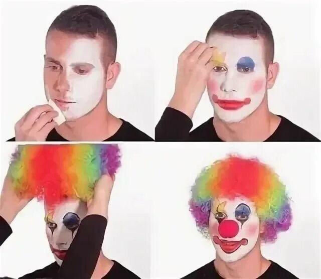 Create meme: meme clown , clown makeup, the guy paints himself into a clown