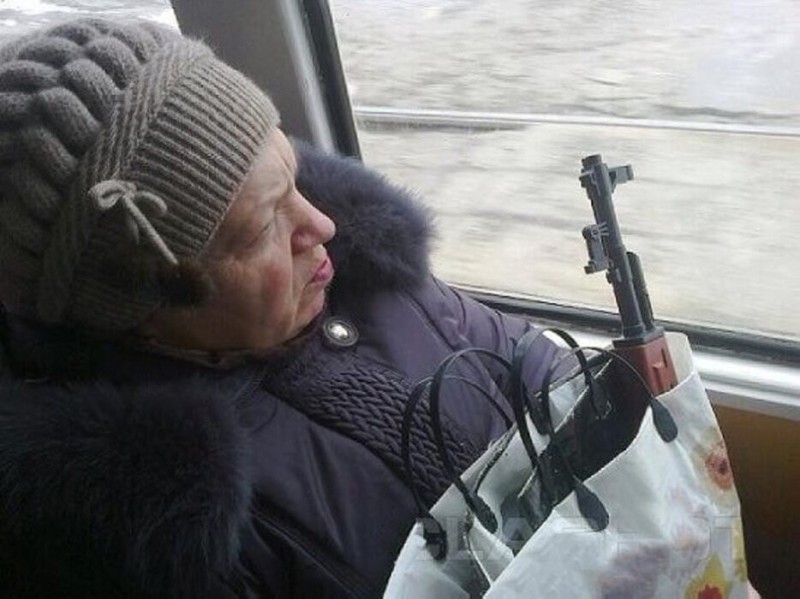 Create meme: grandmother with a machine gun, money in the minibus, grandma with a gun