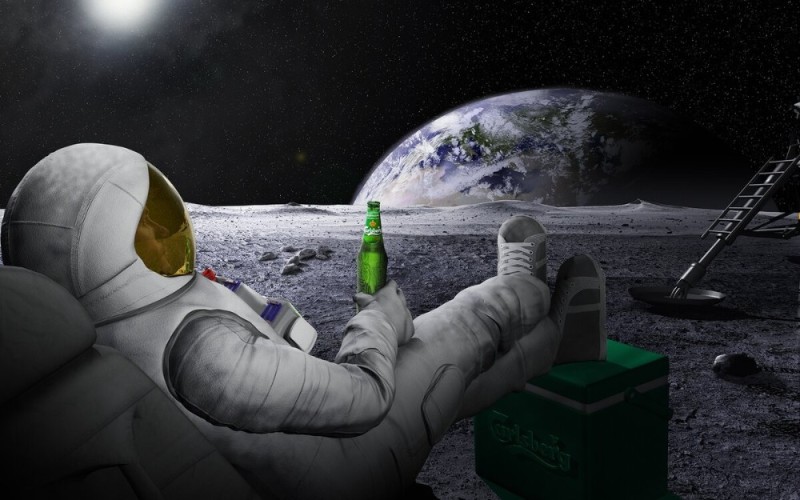 Create meme: space astronauts, an astronaut on the moon, astronaut with a beer on the moon