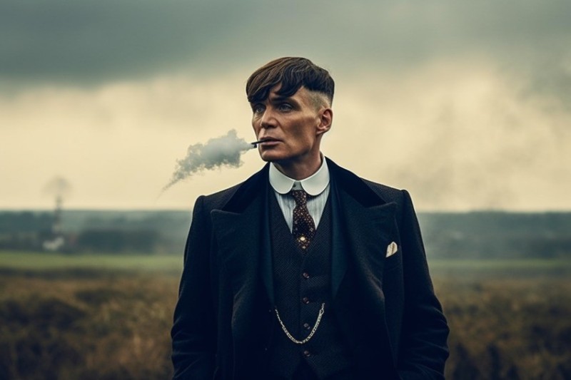 Create meme: sharp visors thomas shelby hairstyle, Thomas Shelby with a gun, shelby peaky blinders