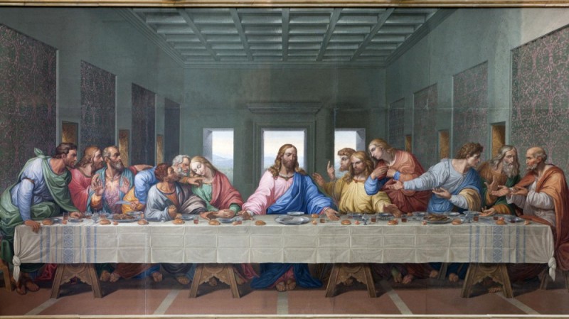 Create meme: the last supper of Leonardo da Vinci, leonardo da vinci's painting the last supper, painting leonardo's last supper
