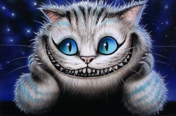 Create meme: cheshire cat painting, The cheshire cat from alice, Alice in Wonderland Cheshire cat