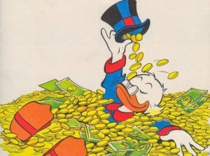 Create meme: Scrooge McDuck , Scrooge McDuck swims in money, Scrooge McDuck money