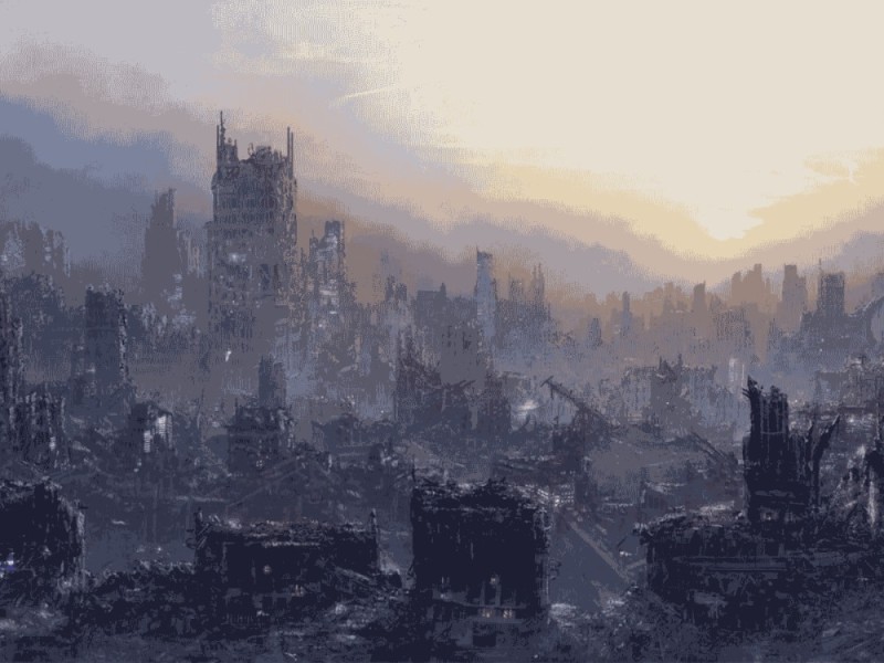 Create meme: the ruined city drawing, apocalypse city, post - apocalypse