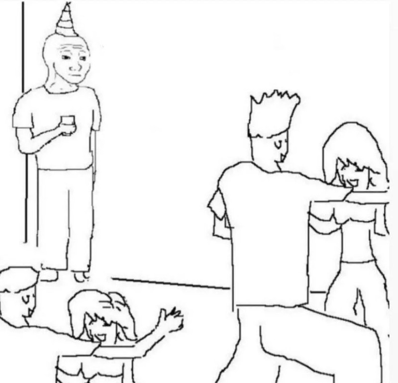 Create meme: introvert meme in the corner at a party, wojak memes, figure 