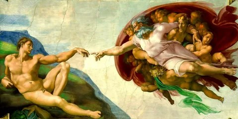 Create meme: Michelangelo Sistine chapel creation of Adam, creation painting Michelangelo, the creation of adam by michelangelo