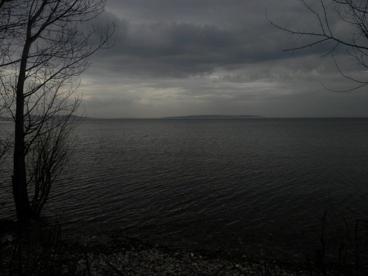 Create meme: grey sky, a gloomy place, lake 