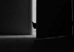 Create meme: black and white photography, black background, the door