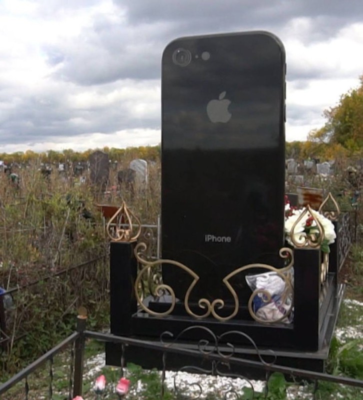 Create meme: monument, monument to the iPhone at the cemetery in Ufa, grave monument