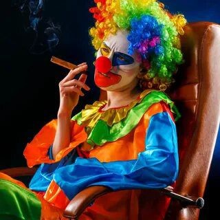 Create meme: clown , clowness black background, clown with a cigar