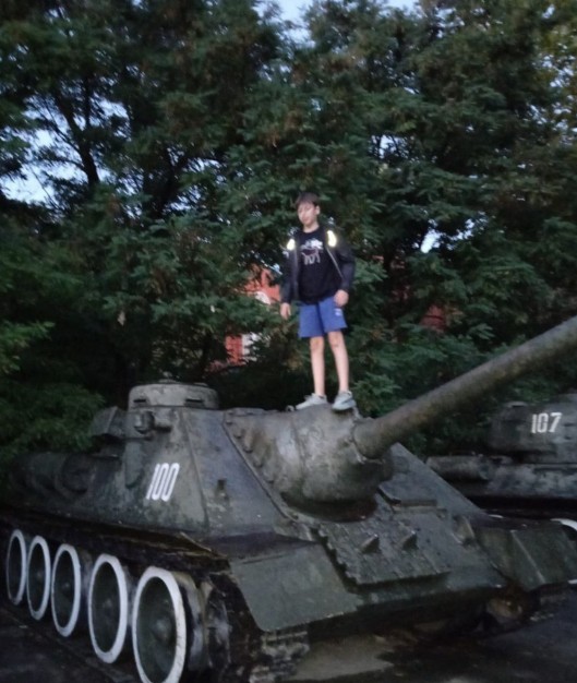 Create meme: boy , people , Bobruisk tank-34 monument