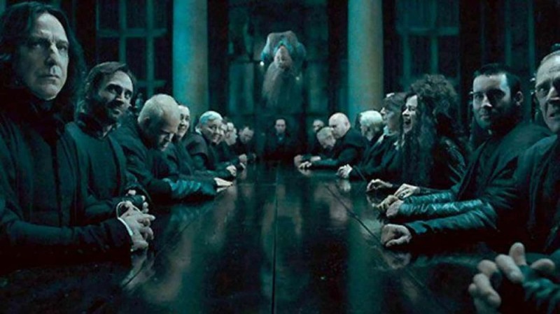 Create meme: The Death Eaters of Harry Potter, The Bellatrix Death Eaters meeting, harry potter severus snape