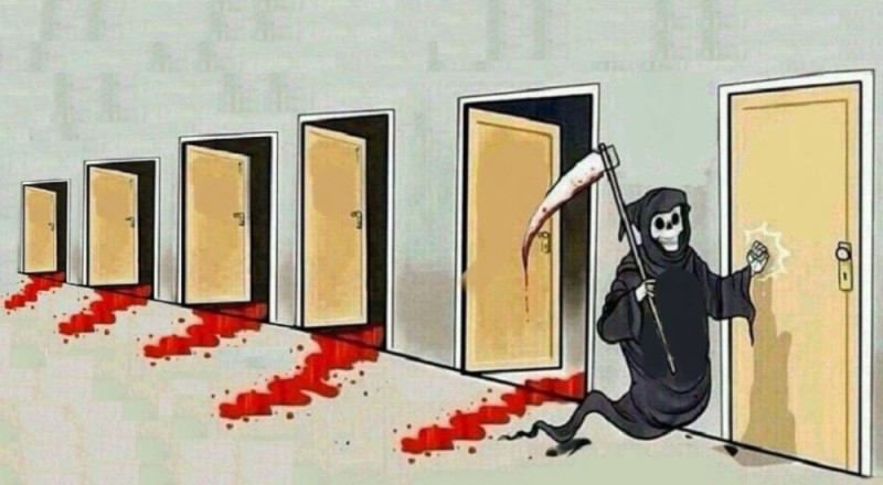 Create meme: death with a scythe knocks on the door, the grim Reaper meme, death 