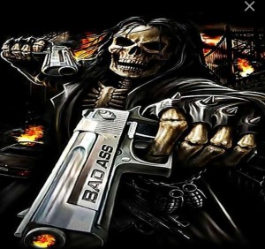 Create meme: skeleton with a gun, a skeleton with a revolver, skeleton with a gun