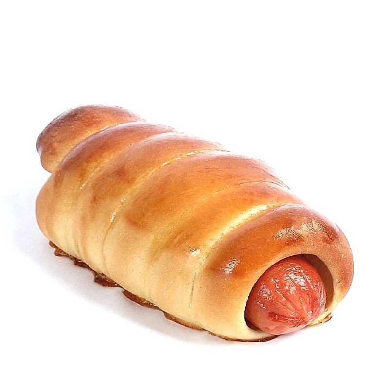 Create meme: sausage in dough on a white background, mini sausages in dough, sausage on a white background