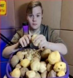 Создать мем: картофель, бум картошка, парень чистит картошку