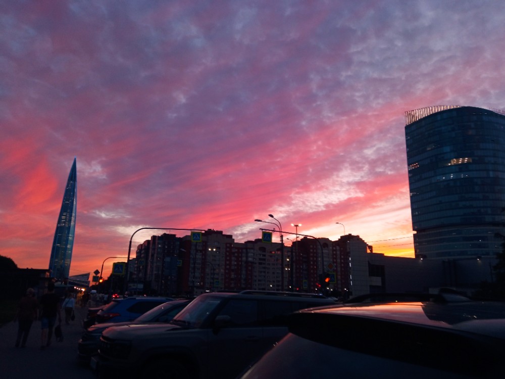 Create meme: lakhta center in saint petersburg, Lakhta Center in St. Petersburg sunset, Sunset Peter