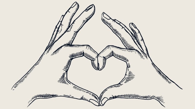 Create meme: a heart with your hands for drawing, hands with a heart, a hand showing a heart sketch