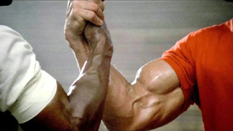 Create meme: Schwarzenegger shakes hands, arnold schwarzenegger handshake, Carl Weathers and Arnold Schwarzenegger handshake