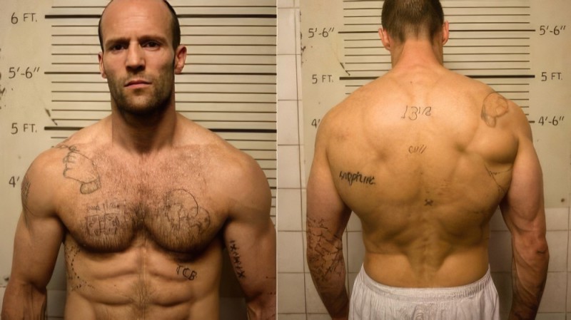 Create meme: Jason Statham workout, jason statham tattoos, Jason Statham body