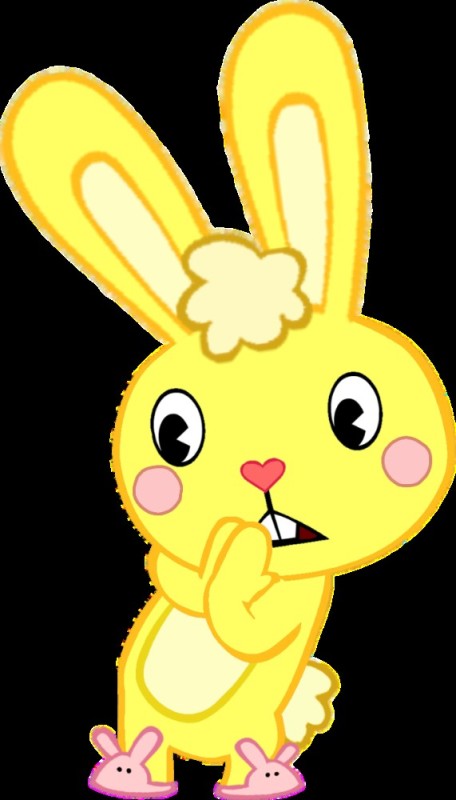Создать мем: жёлтый заяц happy tree friends, happy tree friends жёлтый кролик, happy tree friends cuddles rabbit bunny мягкая игрушек