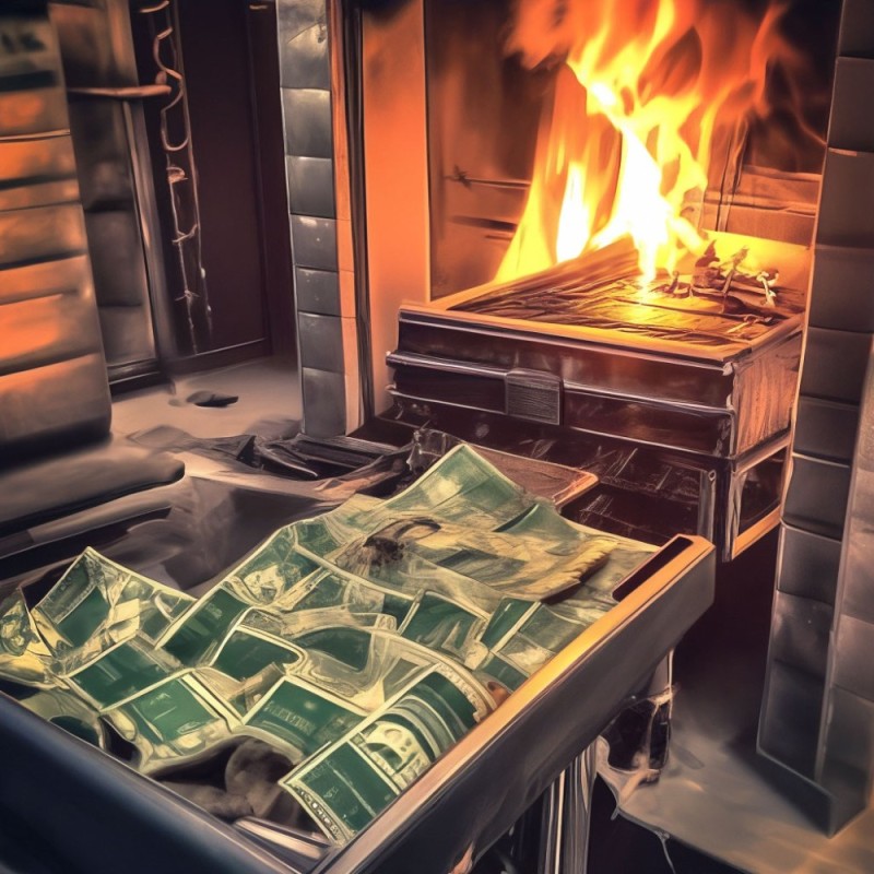 Create meme: money, Money is on fire, burning money