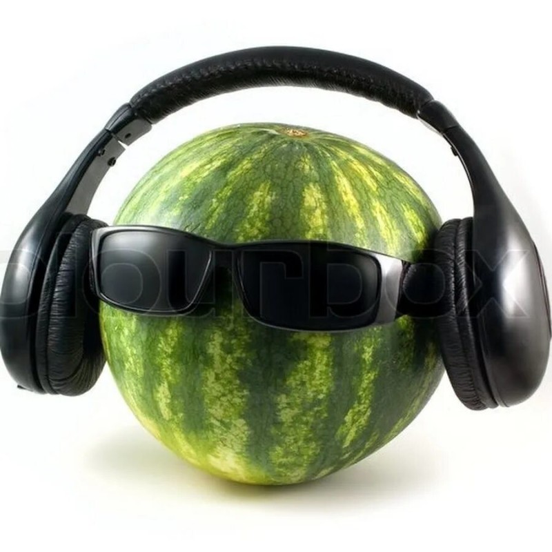 Create meme: DJ watermelon, watermelon in headphones, J. watermelon