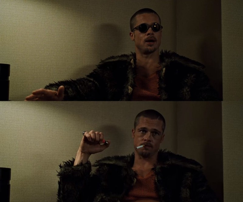 Create meme: fight club , brad pitt fight club, Fight club Brad Pitt in a fur coat