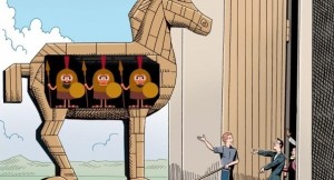Create meme: a Trojan horse meme, Trojan horse cartoon