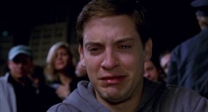 Create meme: Spiderman 2002 uncle Ben, Peter Parker crying meme, Tobey Maguire crying