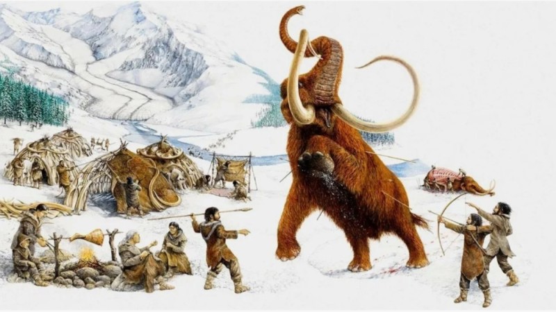 Create meme: Cenozoic era Quaternary period animals, mammoth, mammoths and ancient people