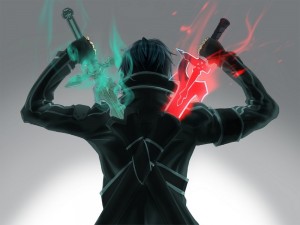 Create meme: Sword art online, kirito with two swords art, kirito with two swords