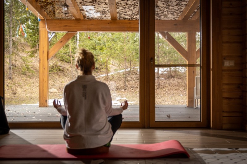 Create meme: yoga house, to yoga, yoga retreat