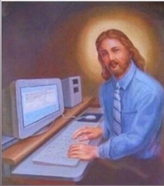 Create meme: when I cleared my browser history, Jesus at the computer, Jesus meme