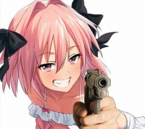 Создать мем: тян с пистолетом, астольф, пистолет аниме
