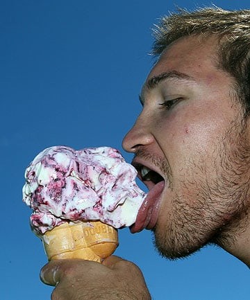 Create meme: a man eats ice cream, ice cream , licking ice cream