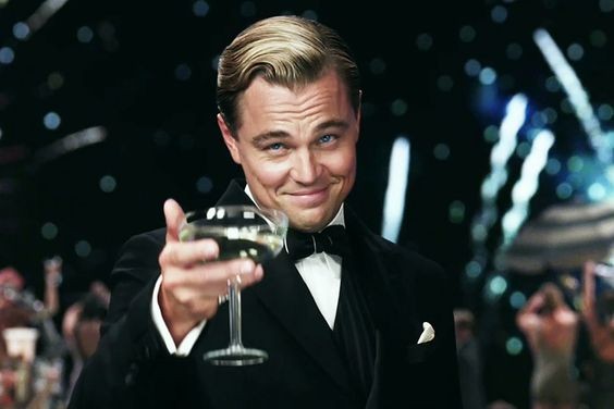 Create meme: Leonardo DiCaprio gatsby with a glass, Leonardo DiCaprio with a glass of, DiCaprio Gatsby